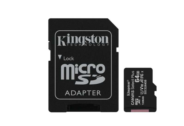 Carte micro SDXC Kingston 64 Go classe 10 100 Mo/s canvas select plus + adaptateur SD