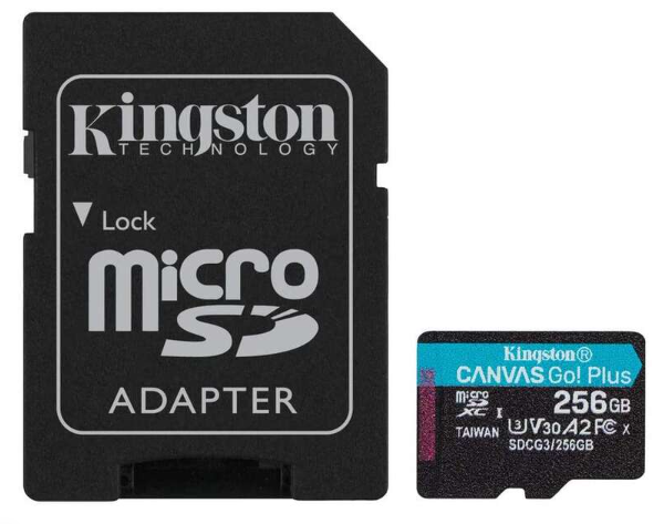 Kingston Micro SDXC Card 256GB UHS-I U3 V30 Class 10 170MB/s Canvas Go Plus with Adapter