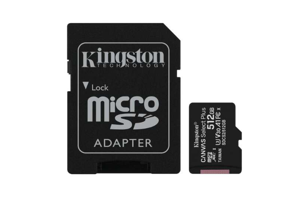 Kingston Micro SDXC Card 512GB Class 10 100MB/s Canvas Select Plus + SD Adapter