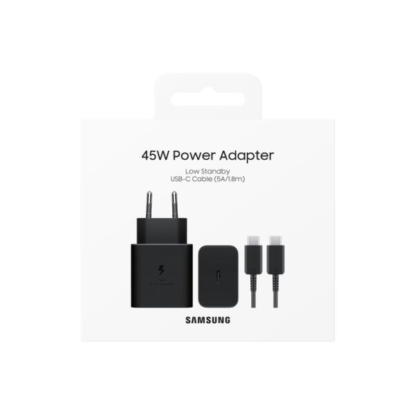 Chargeur de voyage super rapide Samsung 45W USB-c + Câble de données USB-c 5A EP-T4511XBE, noir