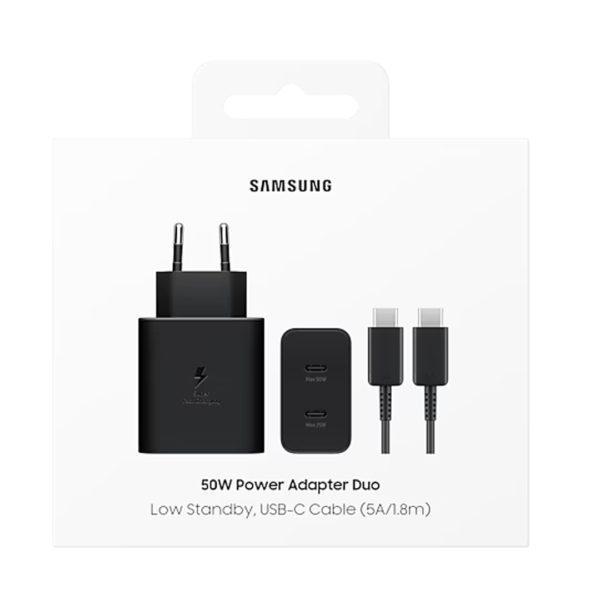 Adaptateur d'alimentation duo Samsung T5020XBE USB-c 50W avec câble de données, noir